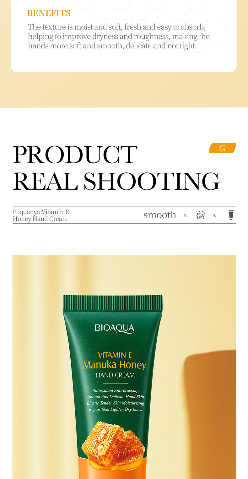 Honey and Vitamin E Hand Cream Moisturizing Lotion, enriched with glycerin, deeply hydrates and repairs dry, cracked hands