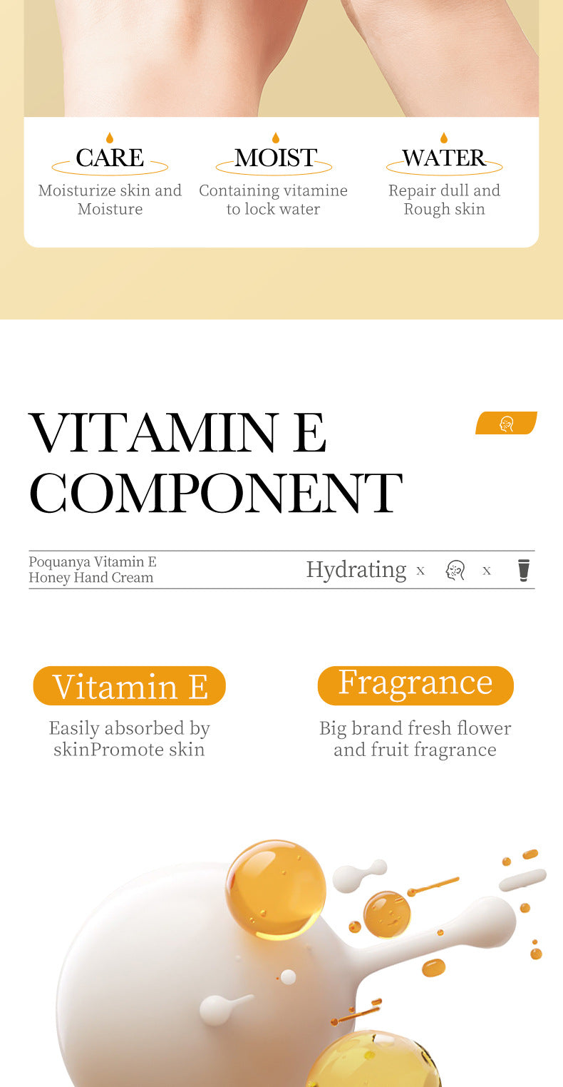 Honey and Vitamin E Hand Cream Moisturizing Lotion, enriched with glycerin, deeply hydrates and repairs dry, cracked hands