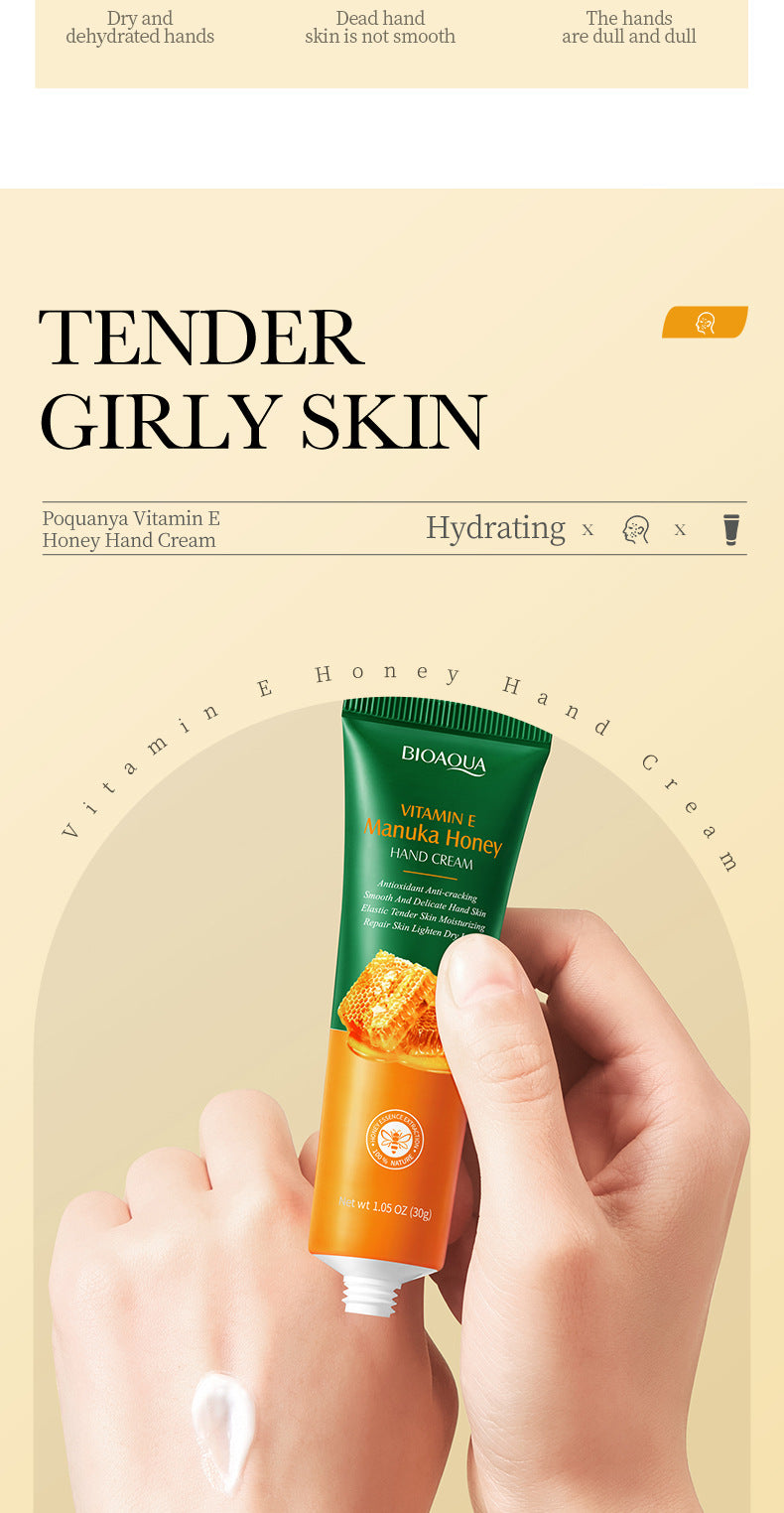 Honey and Vitamin E Hand Cream Moisturizing Lotion, enriched with glycerin, deeply hydrates and repairs dry, cracked hands