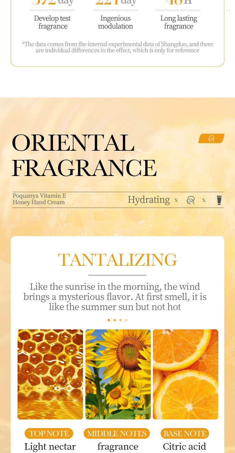 Honey and Vitamin E Hand Cream Moisturizing Lotion, enriched with glycerin, deeply hydrates and repairs dry, cracked hands