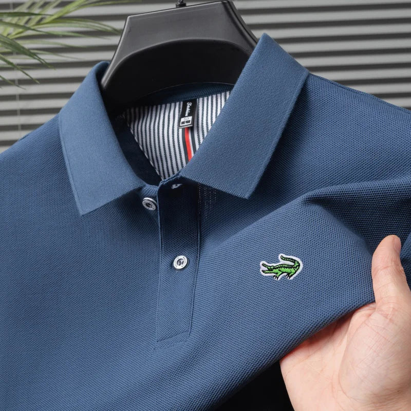 Luxury brand polo shirt men's short sleeved crocodile embroidered top summer new 100% cotton breathable business casual T-shirt