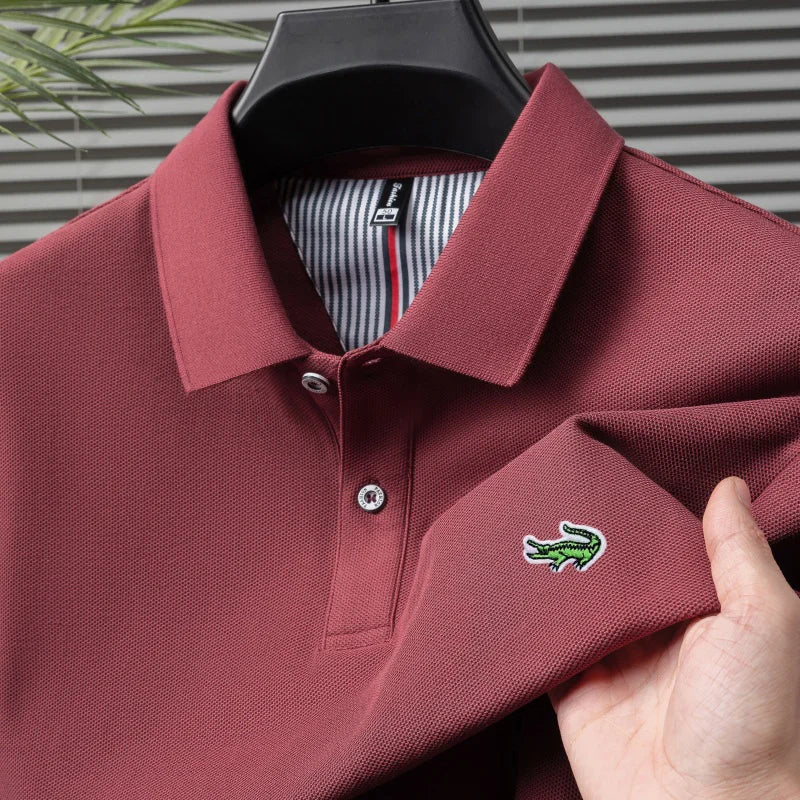 Luxury brand polo shirt men's short sleeved crocodile embroidered top summer new 100% cotton breathable business casual T-shirt