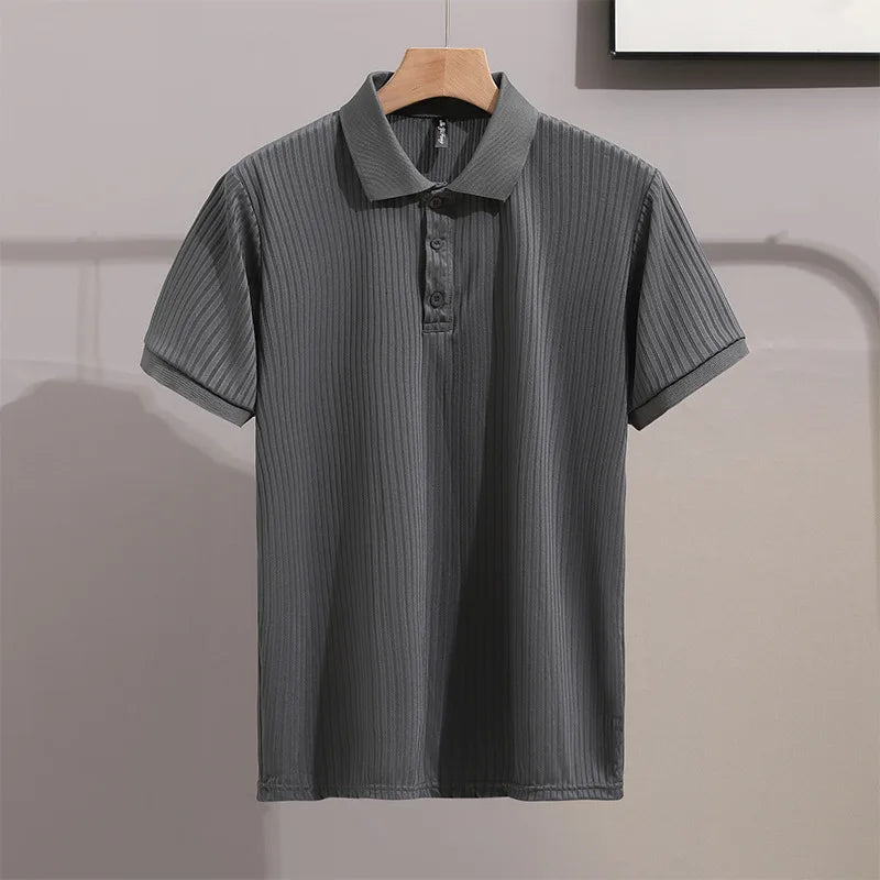 1pcs Men's Business Short Sleeved Solid POLO Shirt Ice Silk Casual Tees Fashion Breathable Comfort Versatile Tops Summer Tshirts