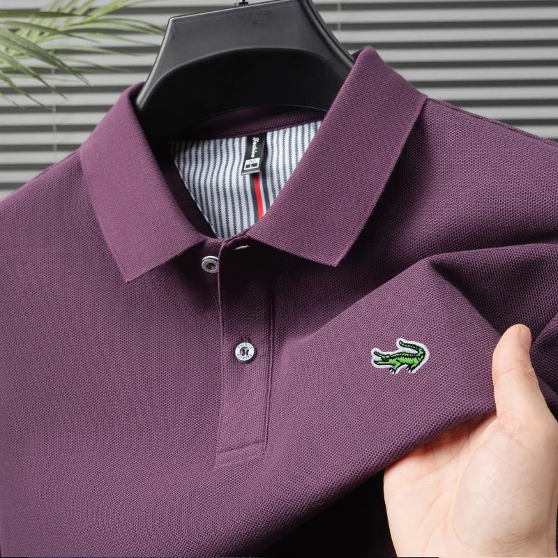 Luxury brand polo shirt men's short sleeved crocodile embroidered top summer new 100% cotton breathable business casual T-shirt
