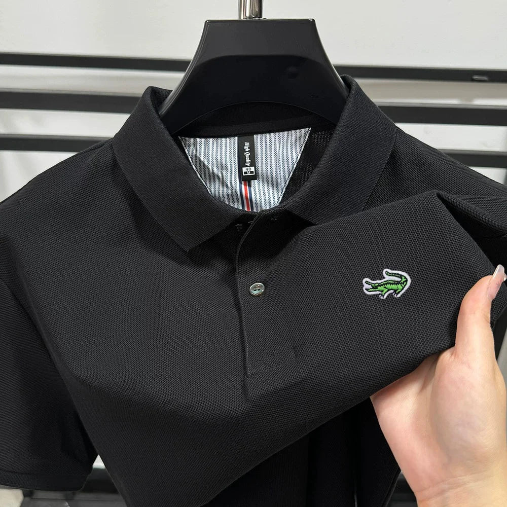 Luxury brand polo shirt men's short sleeved crocodile embroidered top summer new 100% cotton breathable business casual T-shirt