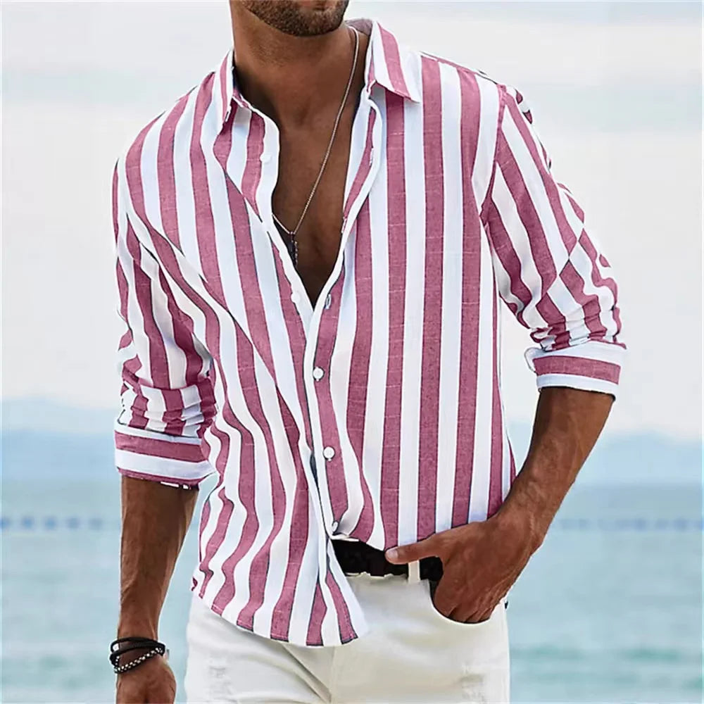 Fashion 2025 Men's Shirt Long Sleeve Striped Print Top Men Social Luxury Men's Wear Hawaiian Elegant Classic Fashion S-6XL