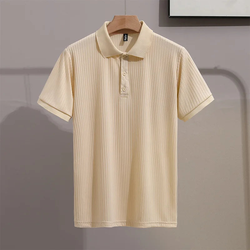 1pcs Men's Business Short Sleeved Solid POLO Shirt Ice Silk Casual Tees Fashion Breathable Comfort Versatile Tops Summer Tshirts