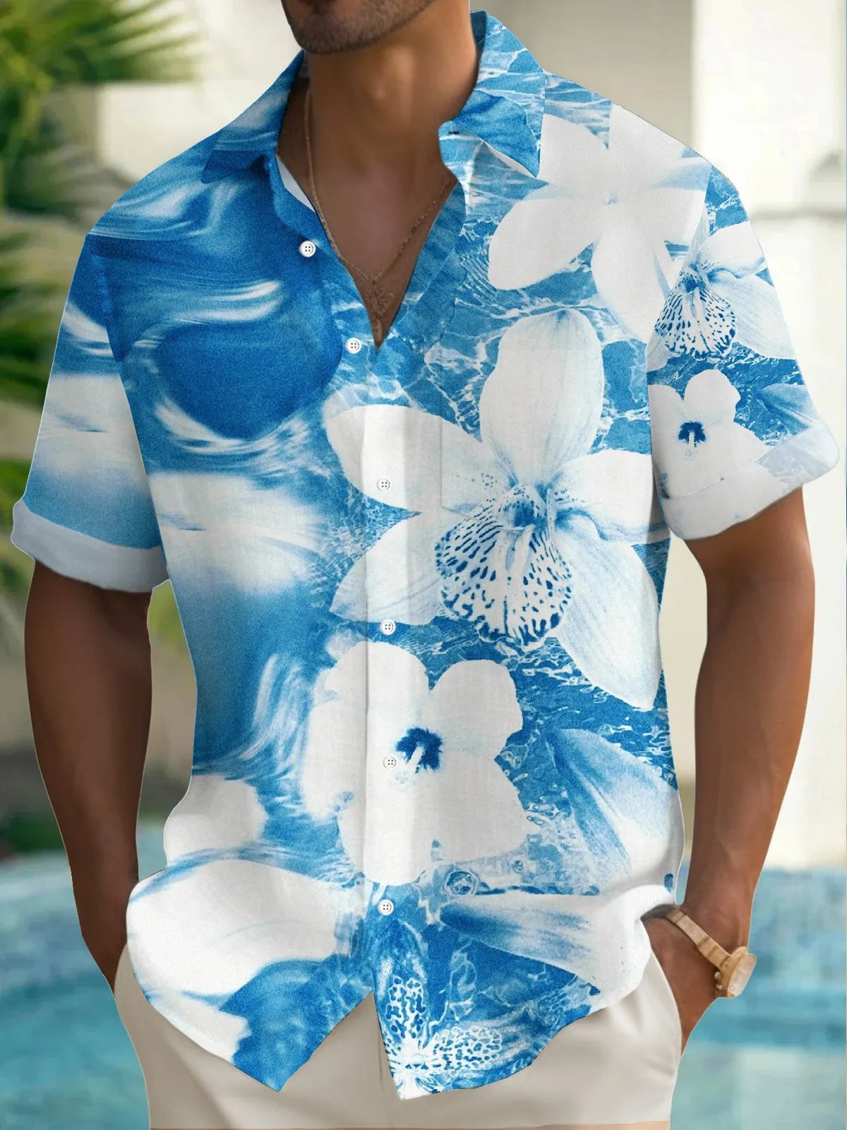 Summer Men's 3D Printed Flower Graphic Shirts Hawaiian Casual Shirt Button Up Shirt Short Sleeve Vacation Beach Wear No Pockets