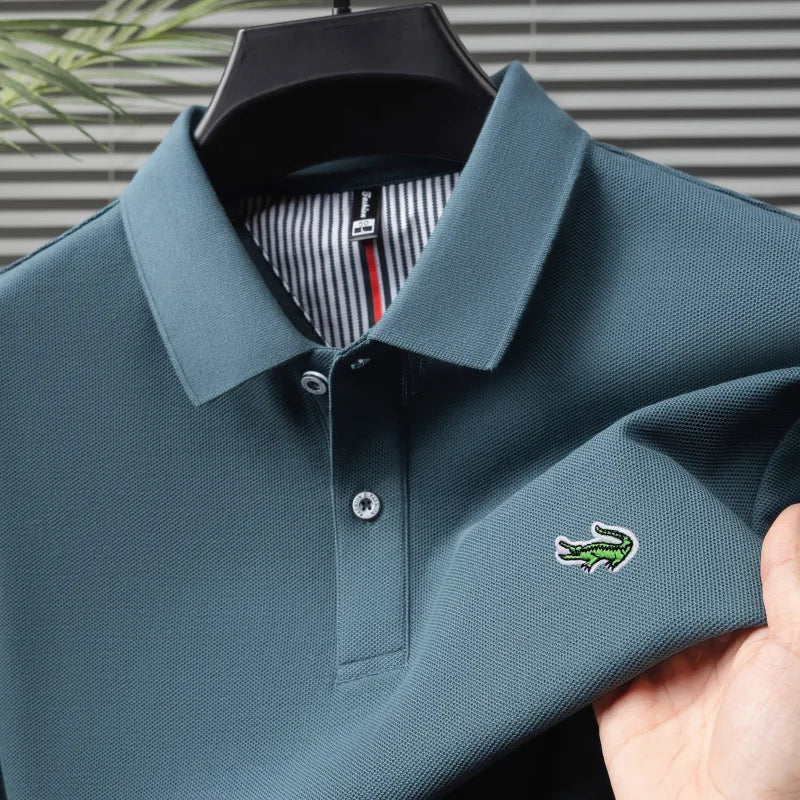 Luxury brand polo shirt men's short sleeved crocodile embroidered top summer new 100% cotton breathable business casual T-shirt