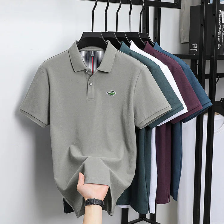 Luxury brand polo shirt men's short sleeved crocodile embroidered top summer new 100% cotton breathable business casual T-shirt