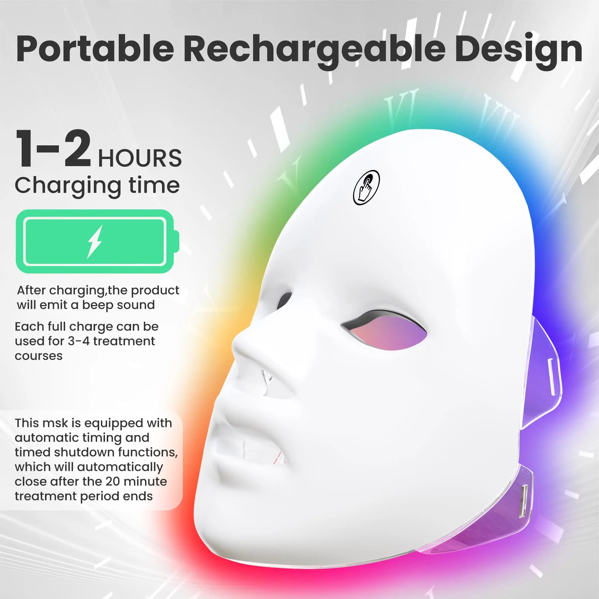 7-1 Colors LED Facial Skin Care Mask,Red Light Mask for Face, Rejuvenation Home Face Lifting Whitening Beauty Device