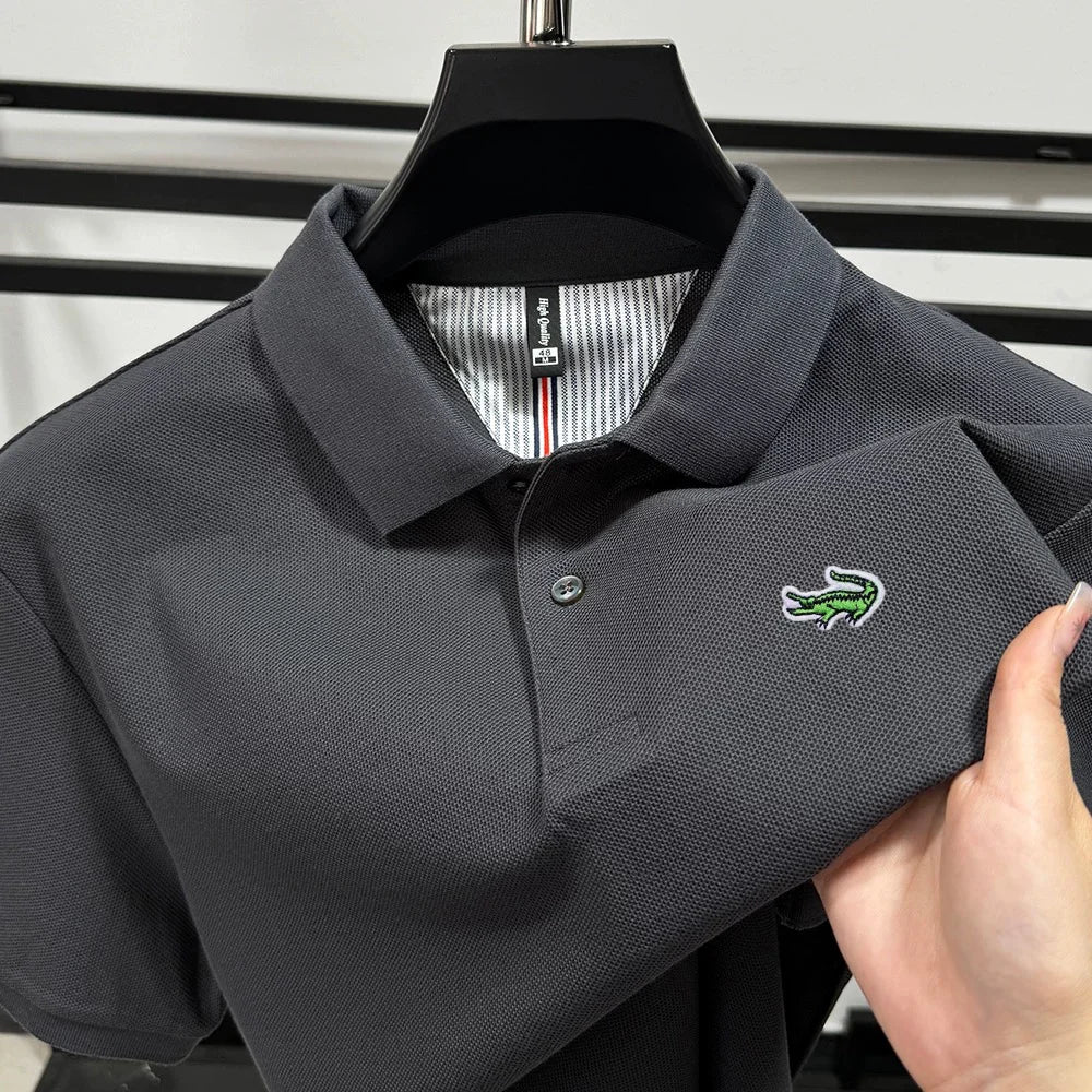 Luxury brand polo shirt men's short sleeved crocodile embroidered top summer new 100% cotton breathable business casual T-shirt
