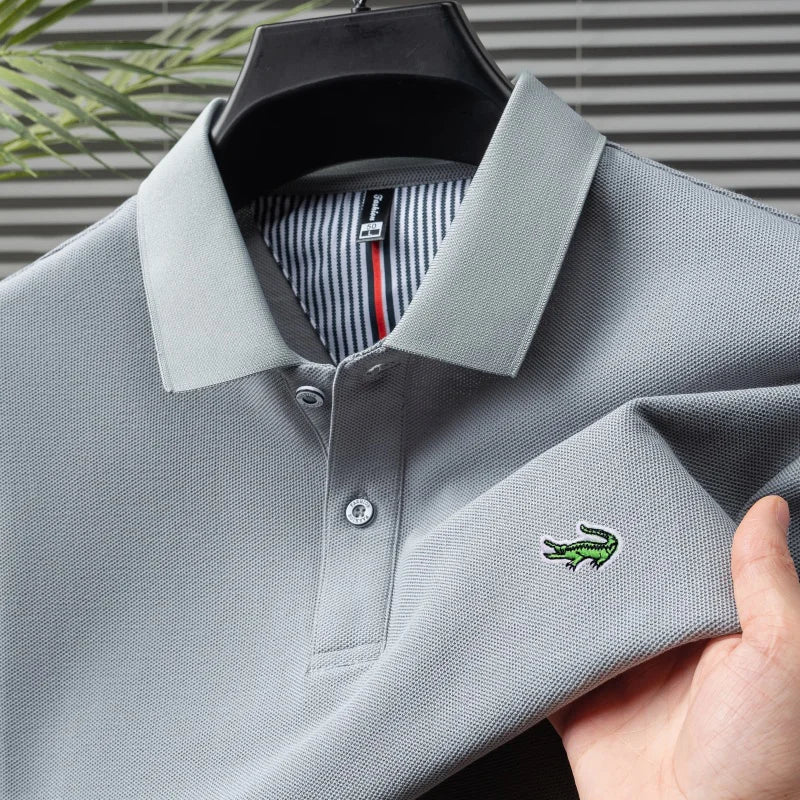 Luxury brand polo shirt men's short sleeved crocodile embroidered top summer new 100% cotton breathable business casual T-shirt