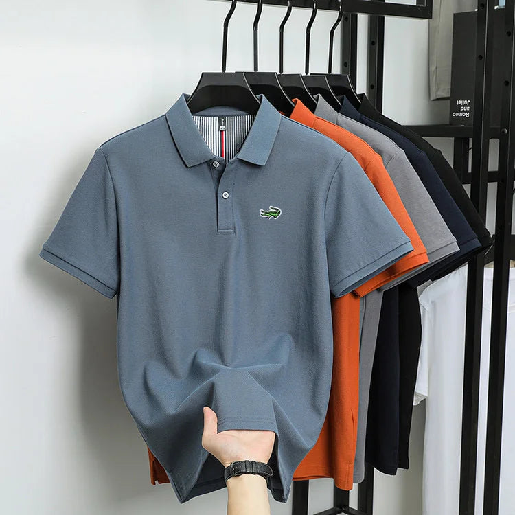 Luxury brand polo shirt men's short sleeved crocodile embroidered top summer new 100% cotton breathable business casual T-shirt