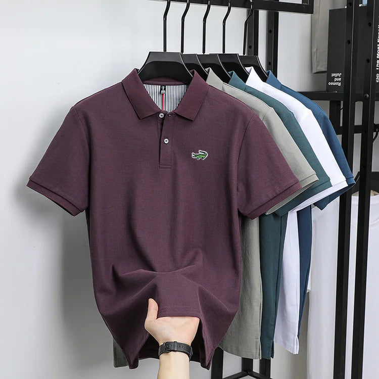 Luxury brand polo shirt men's short sleeved crocodile embroidered top summer new 100% cotton breathable business casual T-shirt