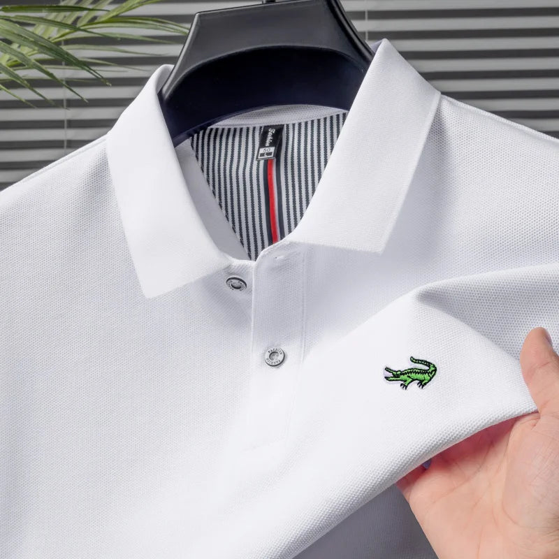 Luxury brand polo shirt men's short sleeved crocodile embroidered top summer new 100% cotton breathable business casual T-shirt