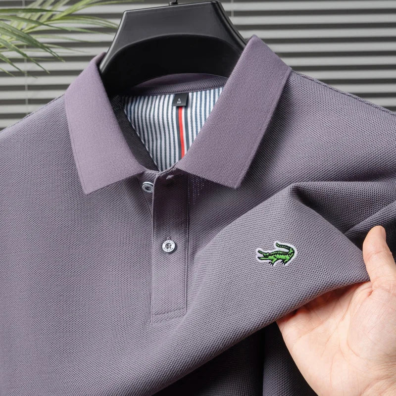 Luxury brand polo shirt men's short sleeved crocodile embroidered top summer new 100% cotton breathable business casual T-shirt