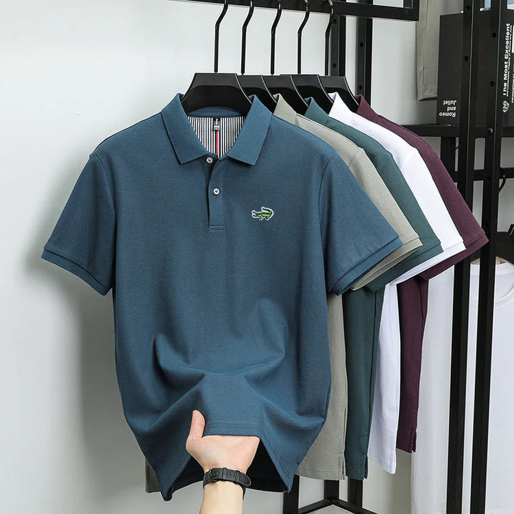 Luxury brand polo shirt men's short sleeved crocodile embroidered top summer new 100% cotton breathable business casual T-shirt
