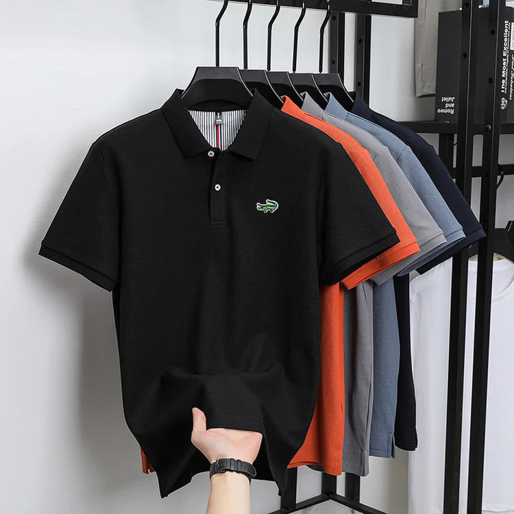 Luxury brand polo shirt men's short sleeved crocodile embroidered top summer new 100% cotton breathable business casual T-shirt
