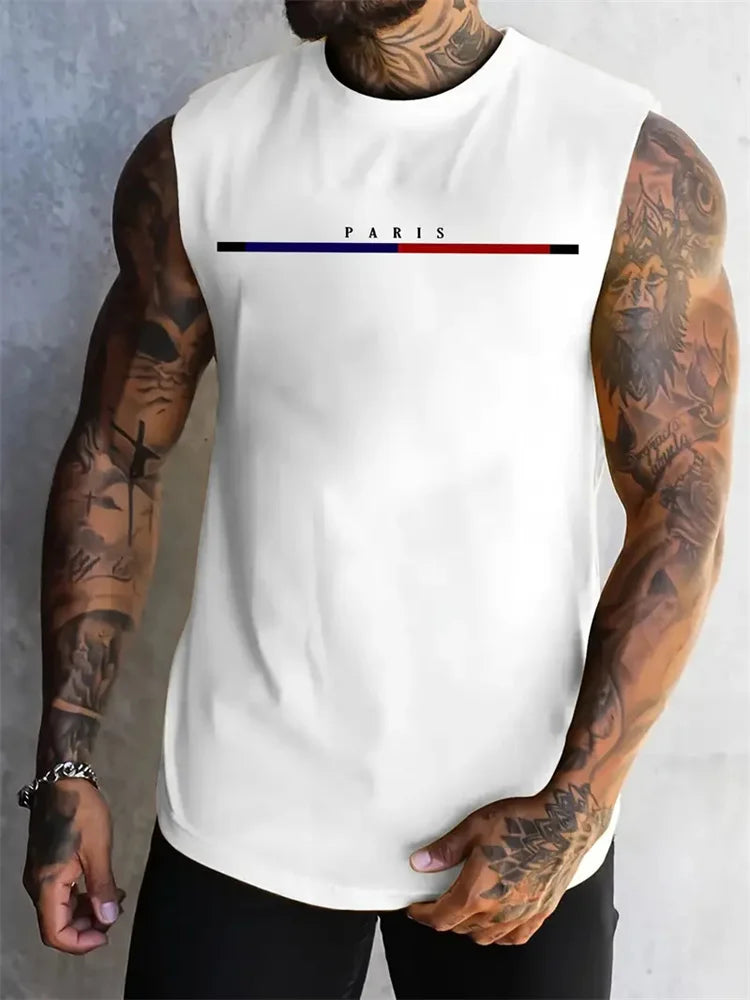New Men's Outdoor Casual T-Shirt Gym Exercise Sleeveless Shirt Mens Summer Loose Undershirt Running Vest Fashion Casual Clothing