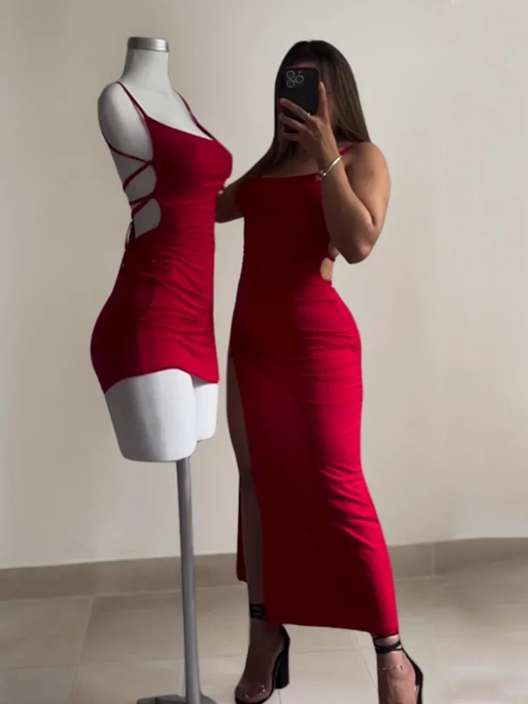 2025 explosive new dress summer high sensibility halter strap Spice Girl bag hip dress