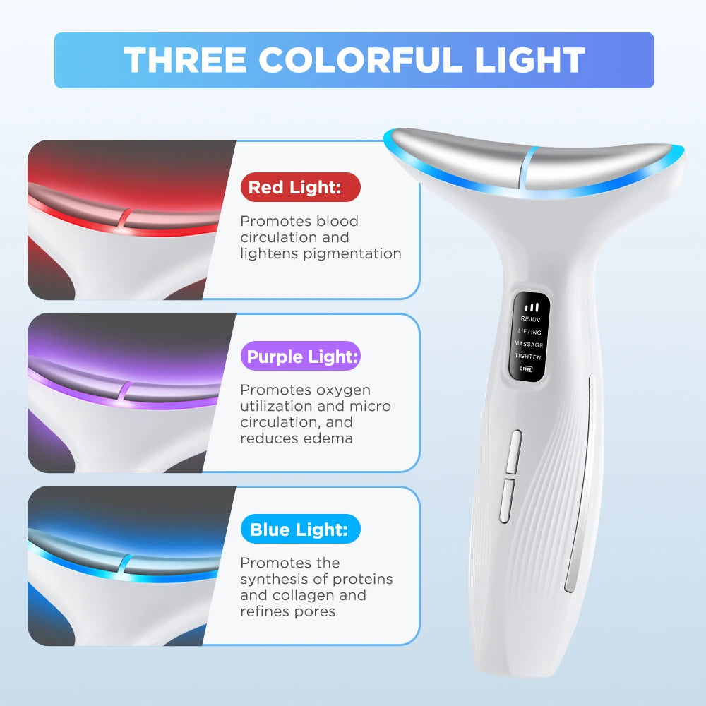 Neck Massager EMS Facial Lift 7 Light Modes Electric Skin Tightening Device LED Photon Therapy Beauty Instrument Anti Wrinkle