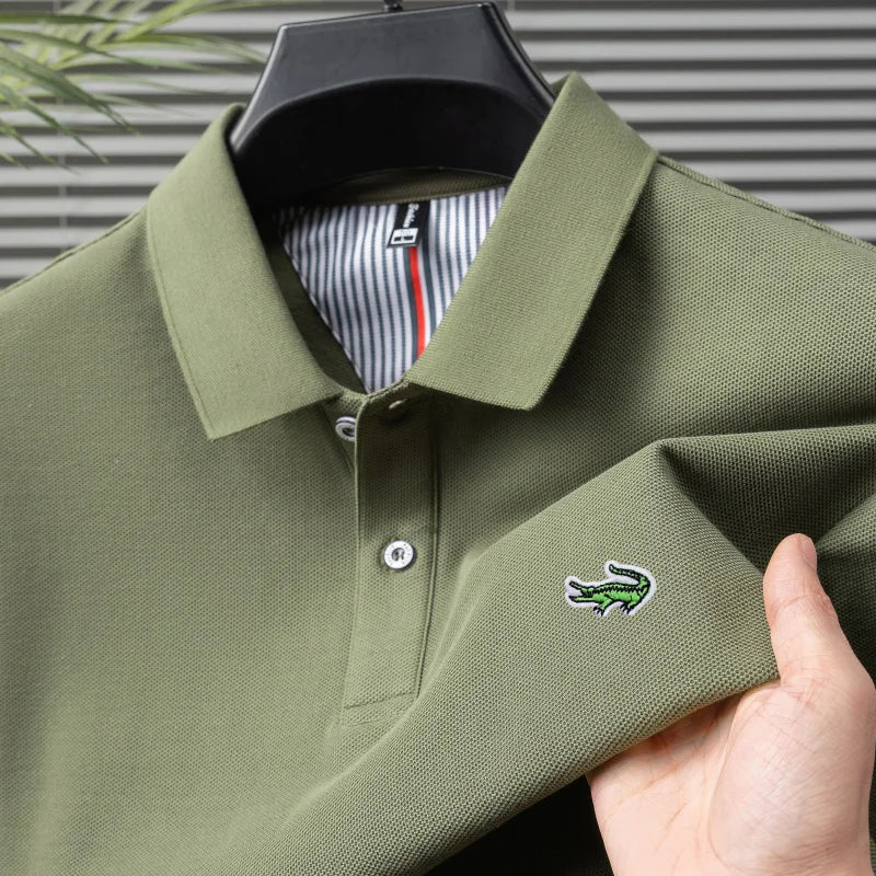 Luxury brand polo shirt men's short sleeved crocodile embroidered top summer new 100% cotton breathable business casual T-shirt