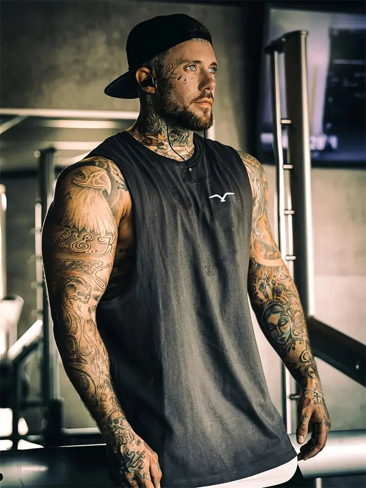 New Men's Outdoor Casual T-Shirt Gym Exercise Sleeveless Shirt Mens Summer Loose Undershirt Running Vest Fashion Casual Clothing
