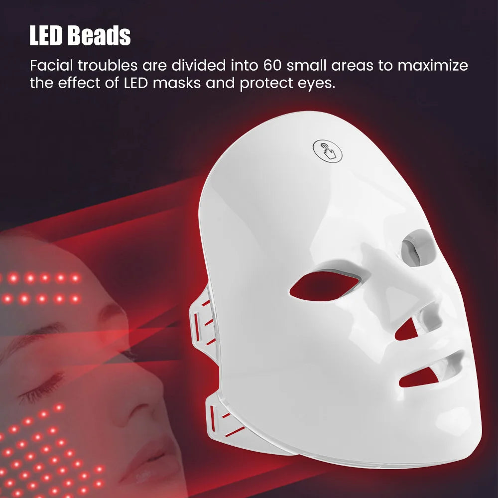 7-1 Colors LED Facial Skin Care Mask,Red Light Mask for Face, Rejuvenation Home Face Lifting Whitening Beauty Device