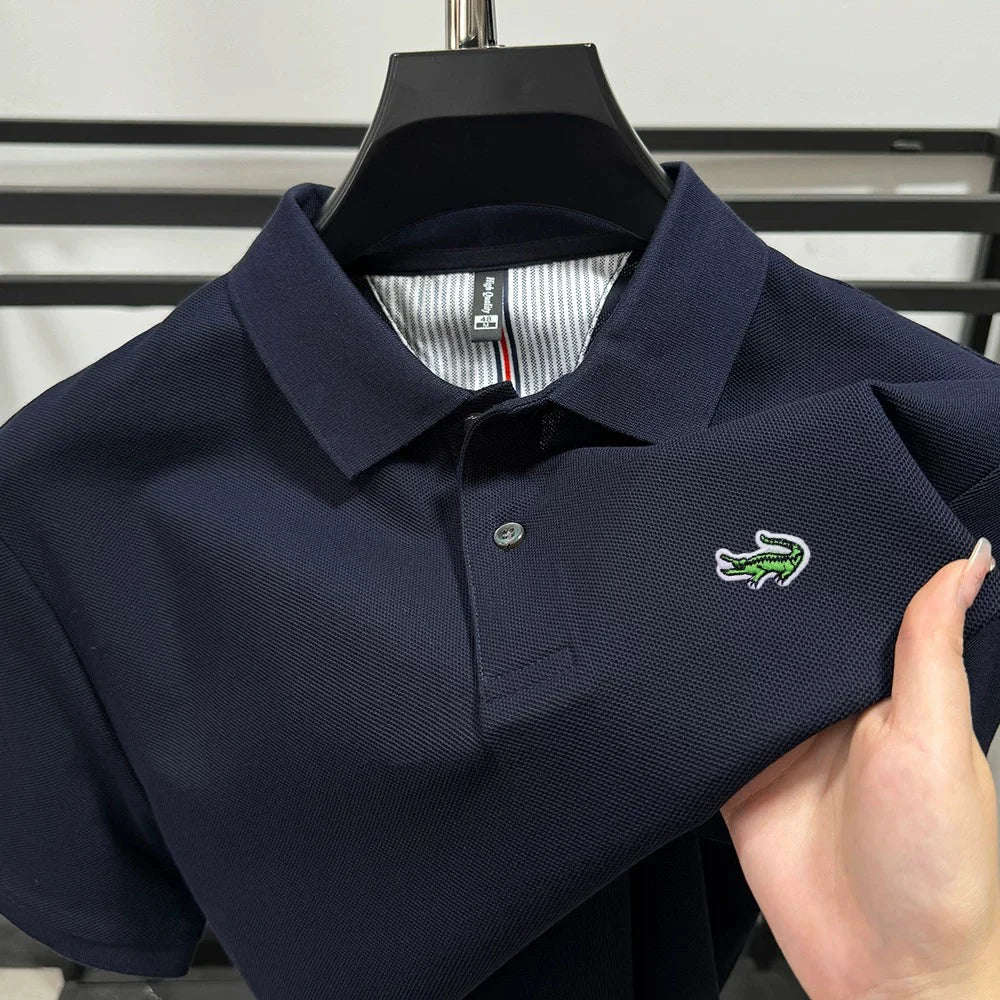 Luxury brand polo shirt men's short sleeved crocodile embroidered top summer new 100% cotton breathable business casual T-shirt