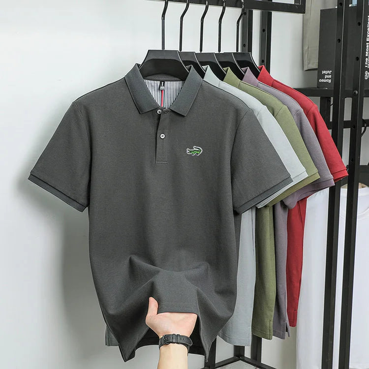 Luxury brand polo shirt men's short sleeved crocodile embroidered top summer new 100% cotton breathable business casual T-shirt