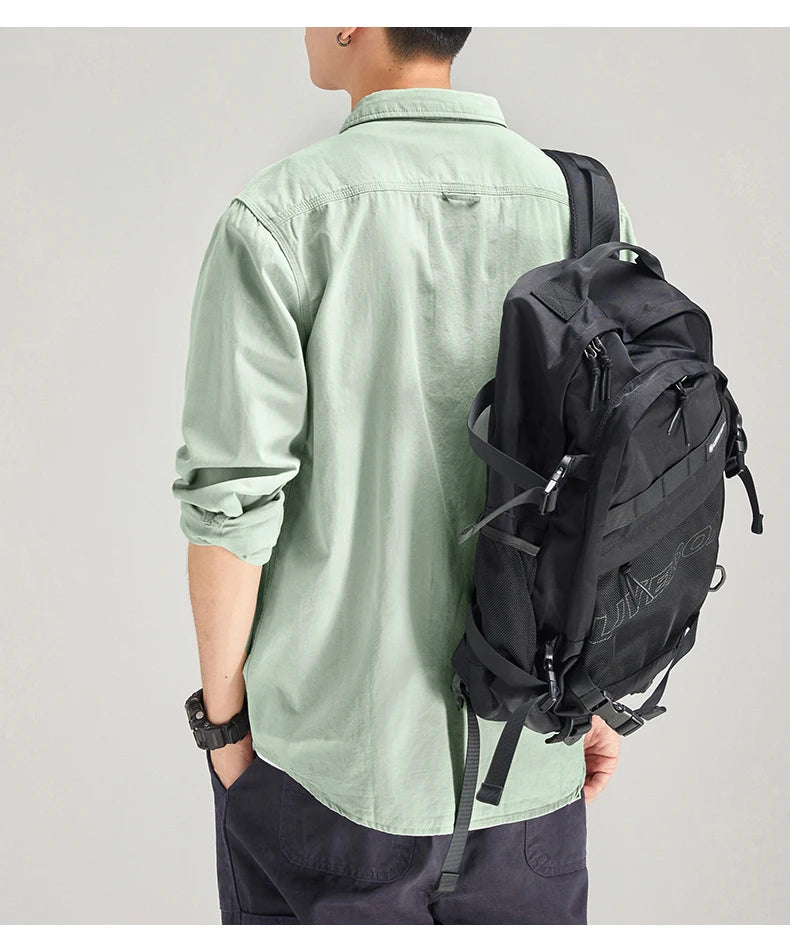 HIQOR New in Mens Vintage Shirt Male Lone Sleeve Cargo Shirts 100% Cotton Casual Solid Shirt Male Pocket Work Shirt Man Clothing