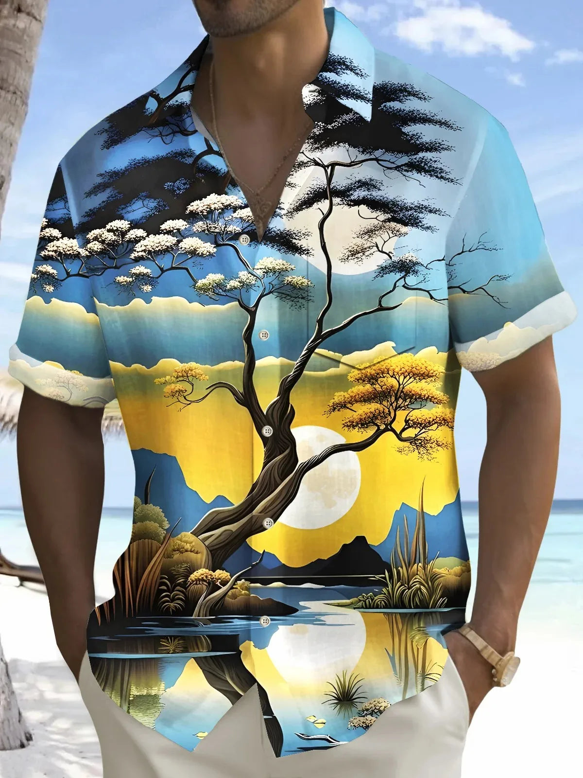 Summer Men's 3D Printed Flower Graphic Shirts Hawaiian Casual Shirt Button Up Shirt Short Sleeve Vacation Beach Wear No Pockets