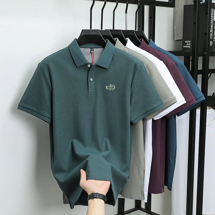 Luxury brand polo shirt men's short sleeved crocodile embroidered top summer new 100% cotton breathable business casual T-shirt
