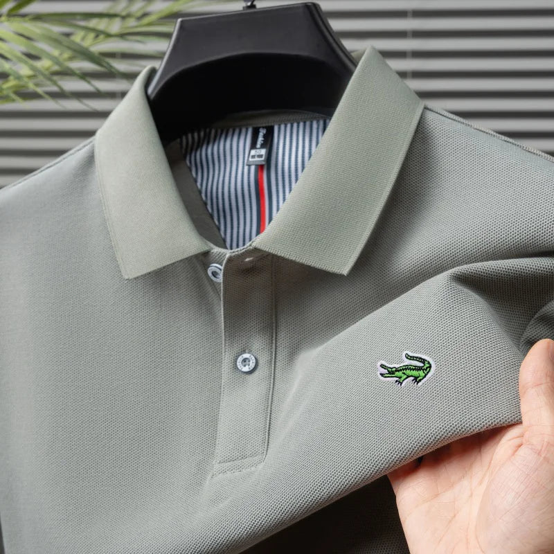 Luxury brand polo shirt men's short sleeved crocodile embroidered top summer new 100% cotton breathable business casual T-shirt