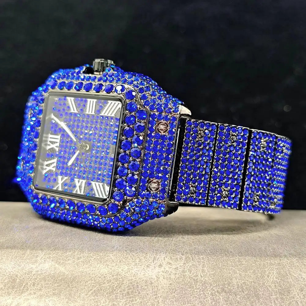 Hot UNIGUET Men's Square Watch Luxury Hip Hop Diamond Jewelry Waterproof Stainless Steel Quartz Wristwatch Fashion Man Accessory