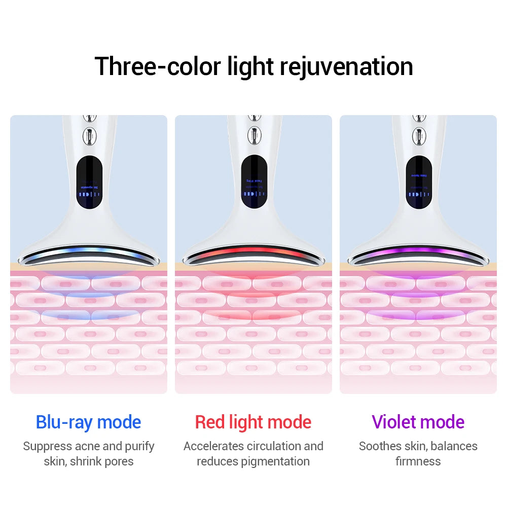 Neck Massager EMS Facial Lift 7 Light Modes Electric Skin Tightening Device LED Photon Therapy Beauty Instrument Anti Wrinkle