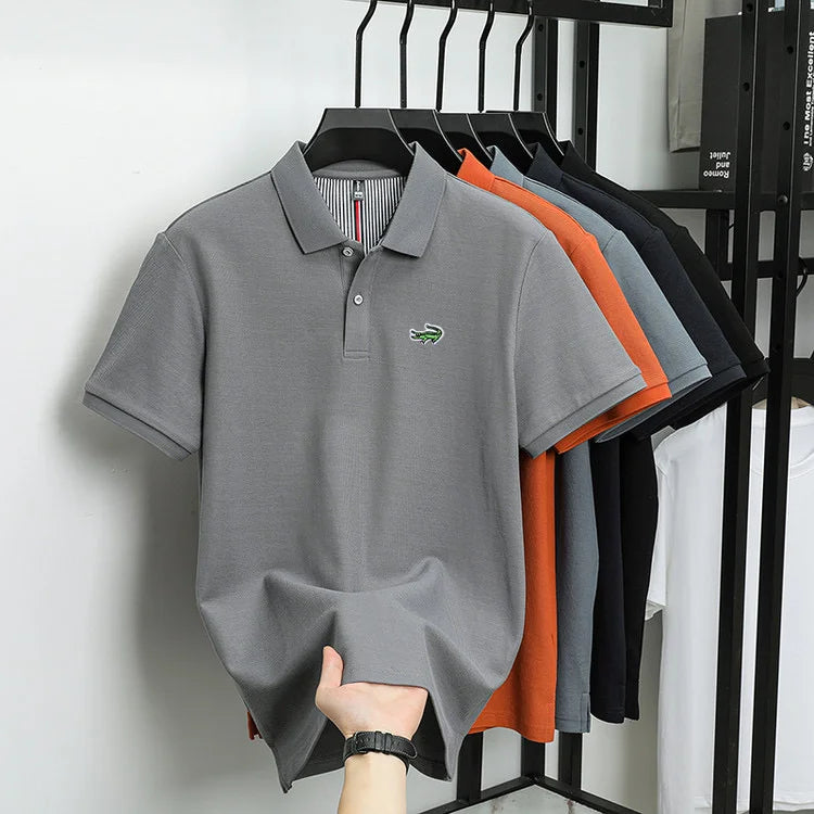 Luxury brand polo shirt men's short sleeved crocodile embroidered top summer new 100% cotton breathable business casual T-shirt