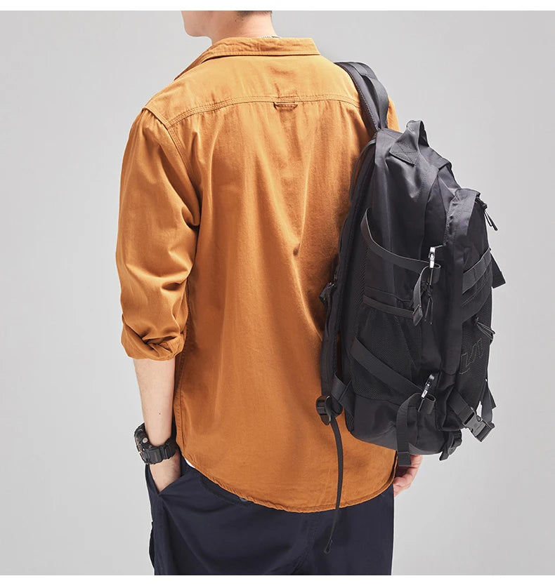HIQOR New in Mens Vintage Shirt Male Lone Sleeve Cargo Shirts 100% Cotton Casual Solid Shirt Male Pocket Work Shirt Man Clothing