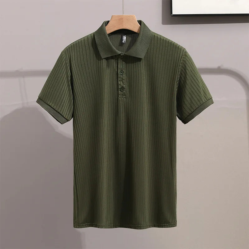 1pcs Men's Business Short Sleeved Solid POLO Shirt Ice Silk Casual Tees Fashion Breathable Comfort Versatile Tops Summer Tshirts