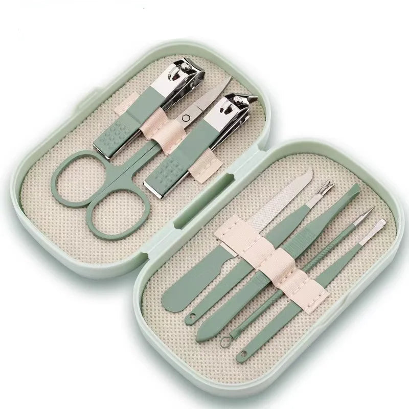 14 Piece Deluxe Manicure & Pedicure Set Pink And Blue Stainless Steel Nail Scissors, Clippers, Ear Digging Spoon for Men & Women